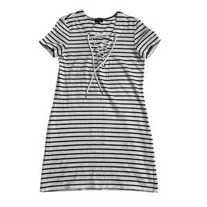 Bardot Black and White Striped Lace-Up Pullover Mini Dress, Women's 8/Medium